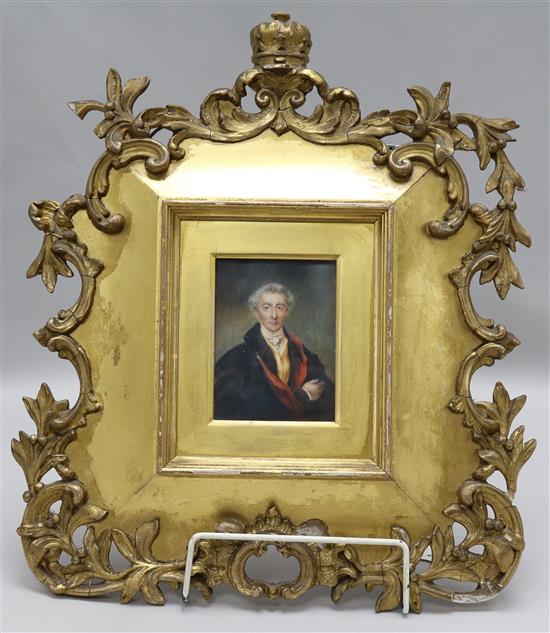 A giltwood framed ivory portrait miniature of the Duke of Wellington 11 x 8cm.